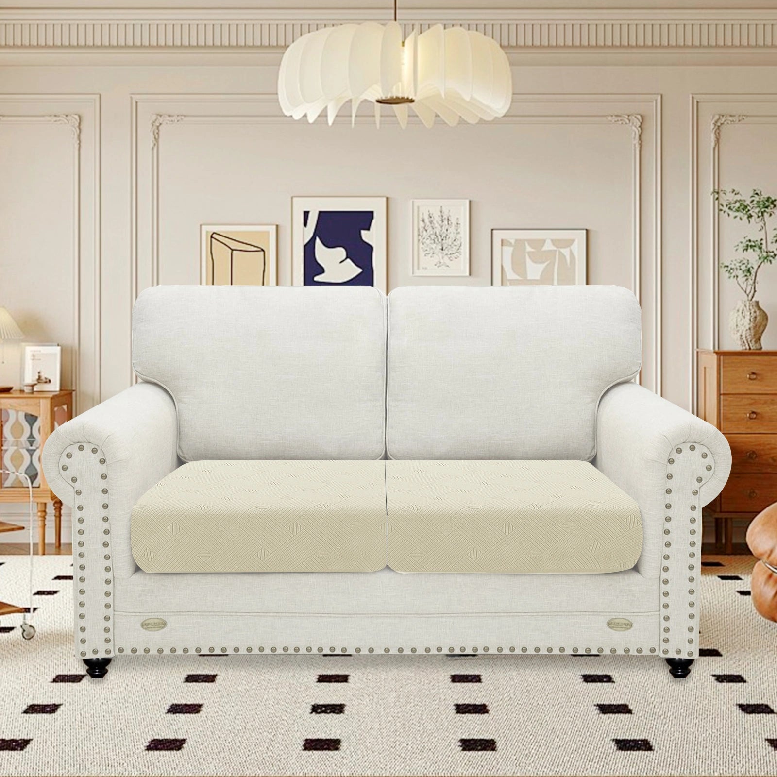 YSTYLE Sofa 2 Pieces Cushion Cover – Stretch Fit, Anti-Slip, Geometric Pattern, Universal Use, Full Protection-Intertwined Pattern