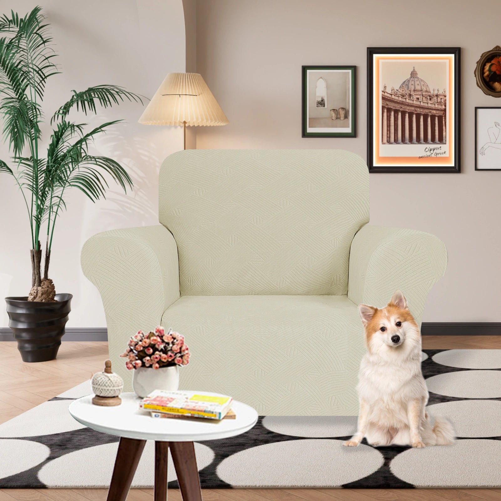 ESTILO 1 Cubierta de sofá de un solo asiento - Elástica, antideslizante, amigable con mascotas, lavable, adecuada para el invierno - Patrón entrelazado