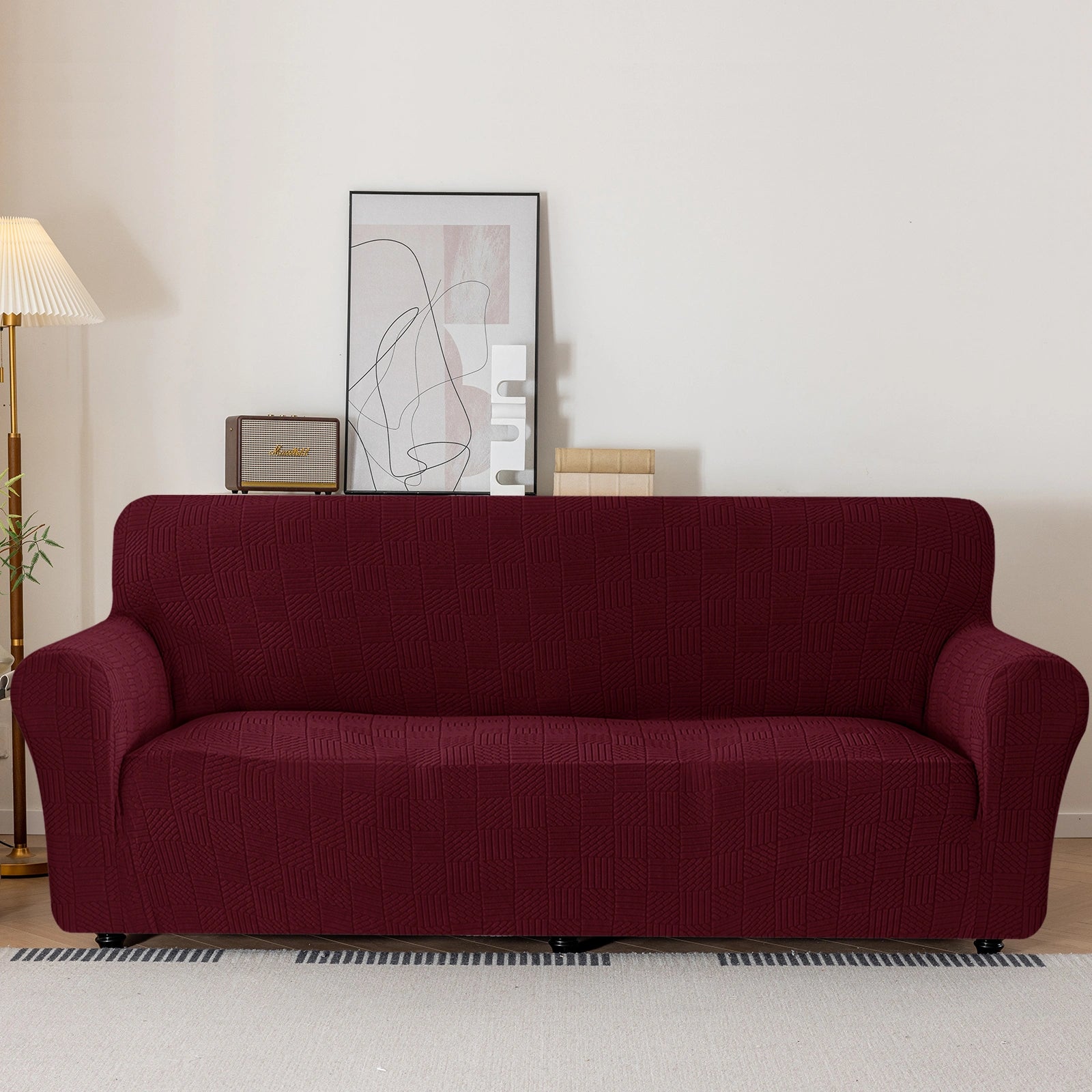 YSTYLE Cubierta de Sofá para 4 Personas – Ajuste Elástico, Antideslizante, Amigable con Mascotas, Diseño Moderno, Lavable - Cinco Líneas 