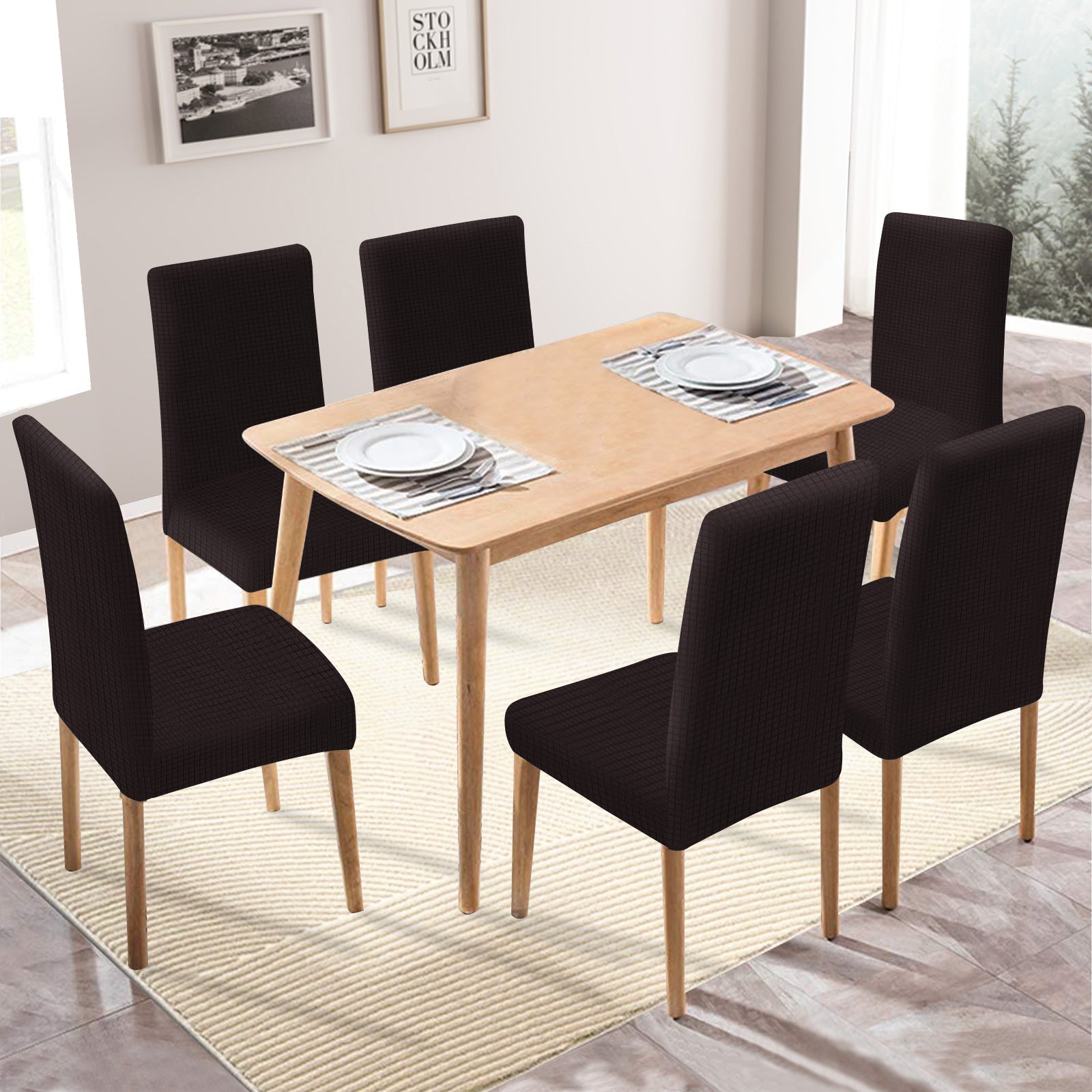 YSTYLE 6 Pieces Stretch Dining Chair Covers Jacquard Pattern