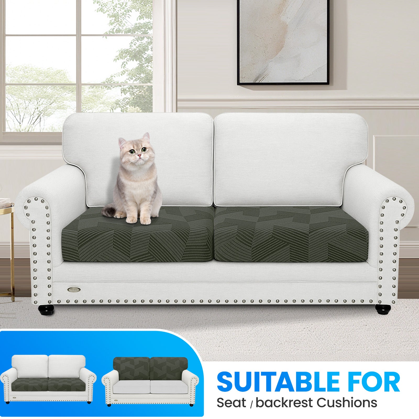 Ystyle 2 Piece Elastic Sofa Seat Cover, Universal Living Room Cushion Cover, Separate Sofa Cushion Slipcovers, Non-Slip, Stain-Resistant, Super Soft & Washable