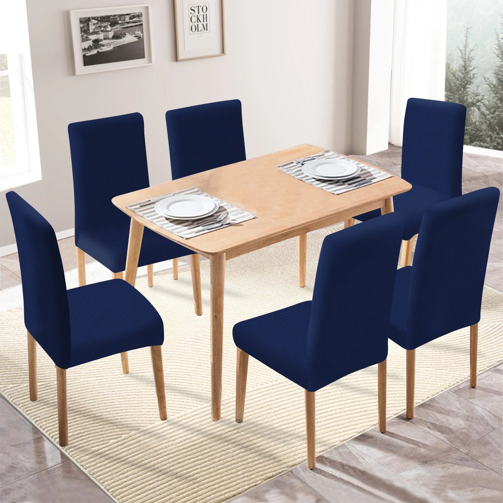 YSTYLE 6 Pieces Stretch Dining Chair Covers Jacquard Pattern-YSTYLE