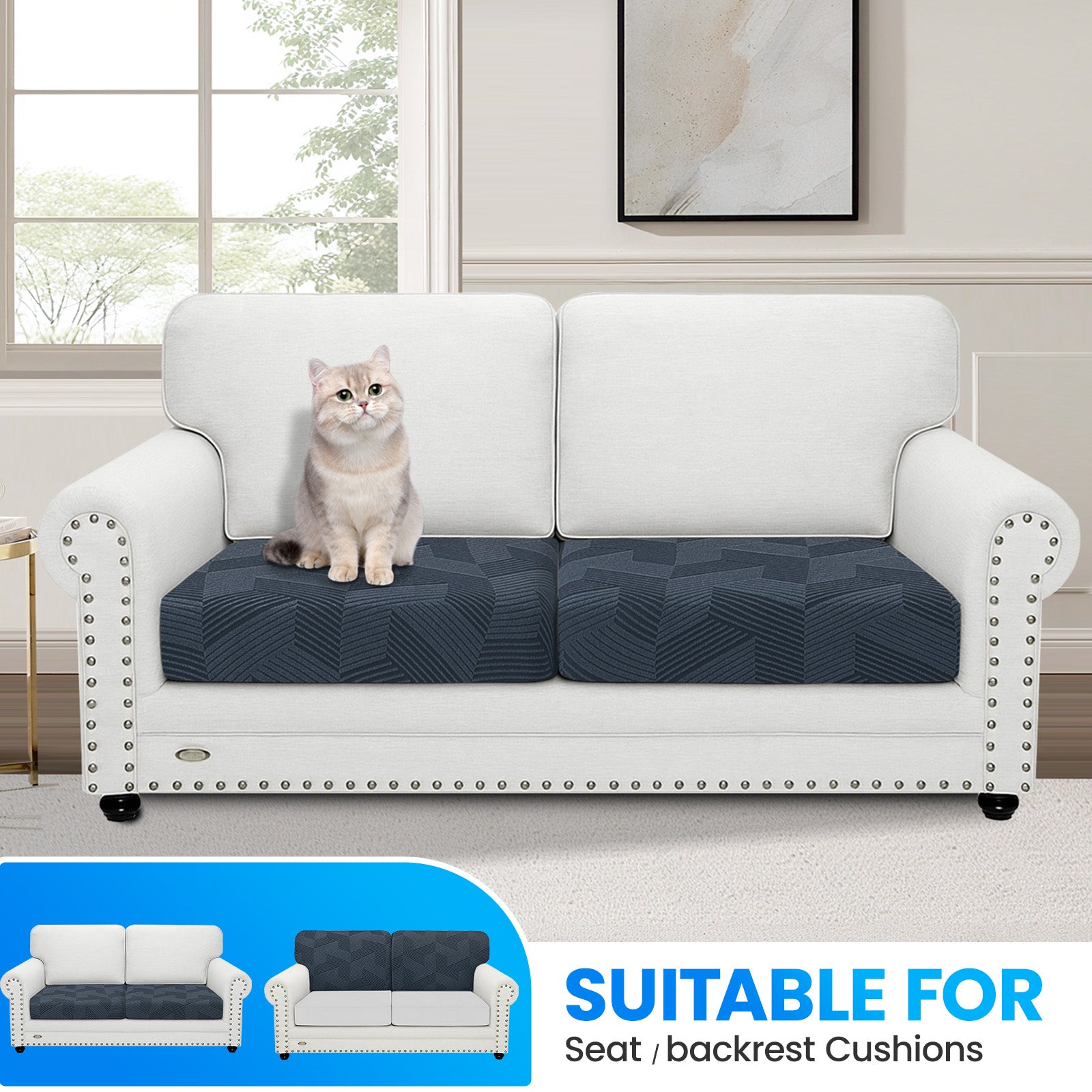 Ystyle 2 Piece Elastic Sofa Seat Cover, Universal Living Room Cushion Cover, Separate Sofa Cushion Slipcovers, Non-Slip, Stain-Resistant, Super Soft & Washable