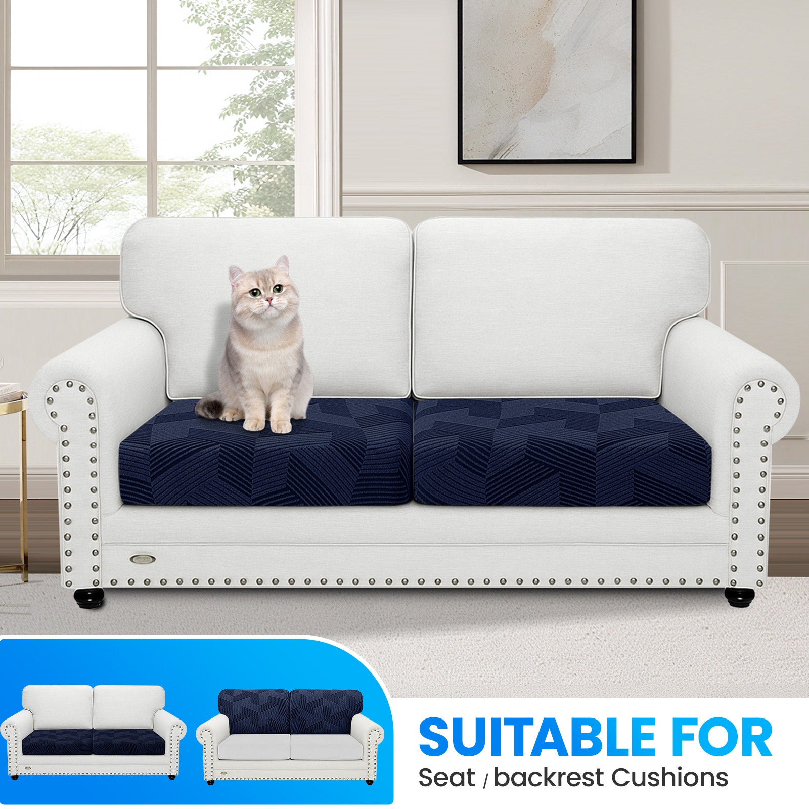 Ystyle 2 Piece Elastic Sofa Seat Cover, Universal Living Room Cushion Cover, Separate Sofa Cushion Slipcovers, Non-Slip, Stain-Resistant, Super Soft & Washable