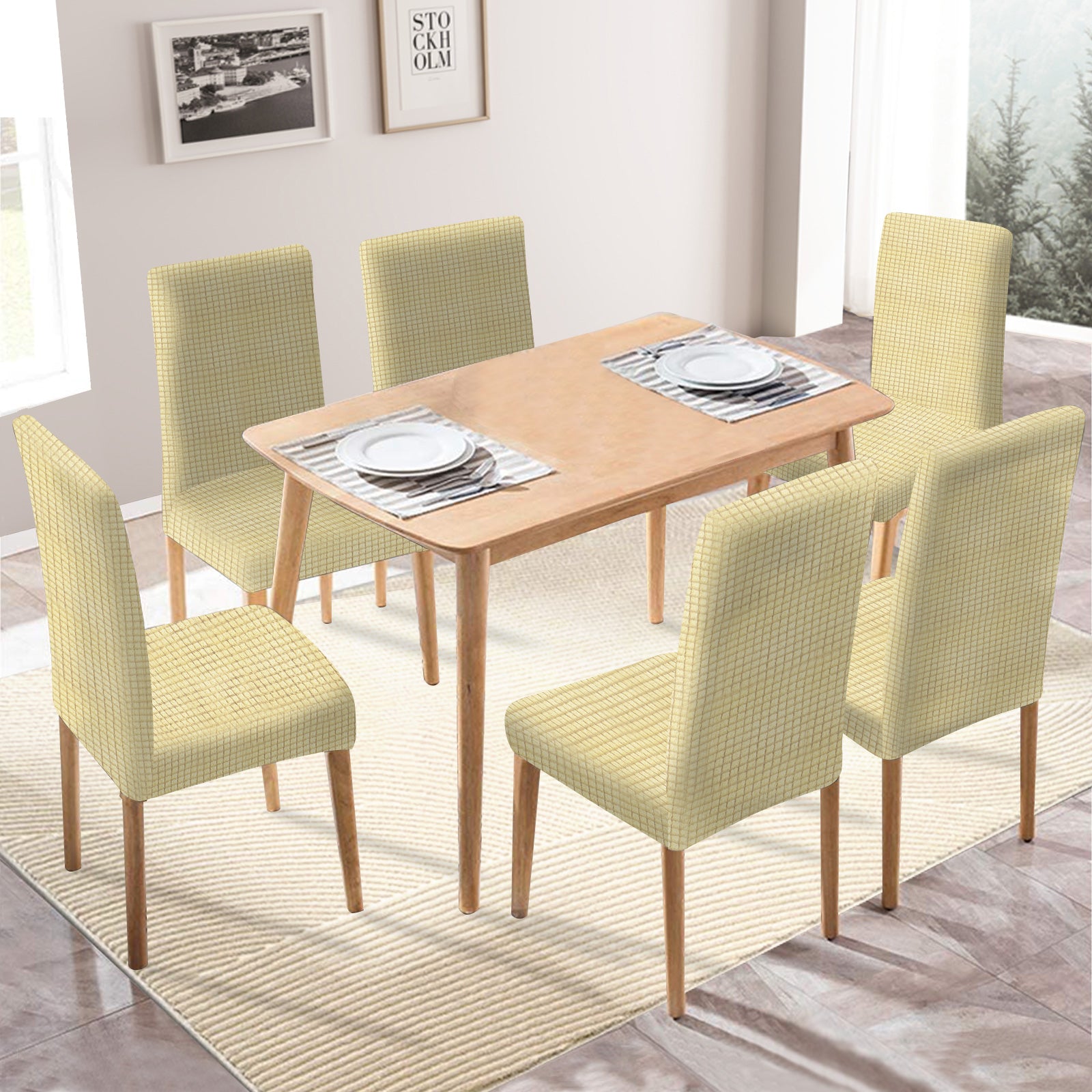 YSTYLE 6 Pieces Stretch Dining Chair Covers Jacquard Pattern