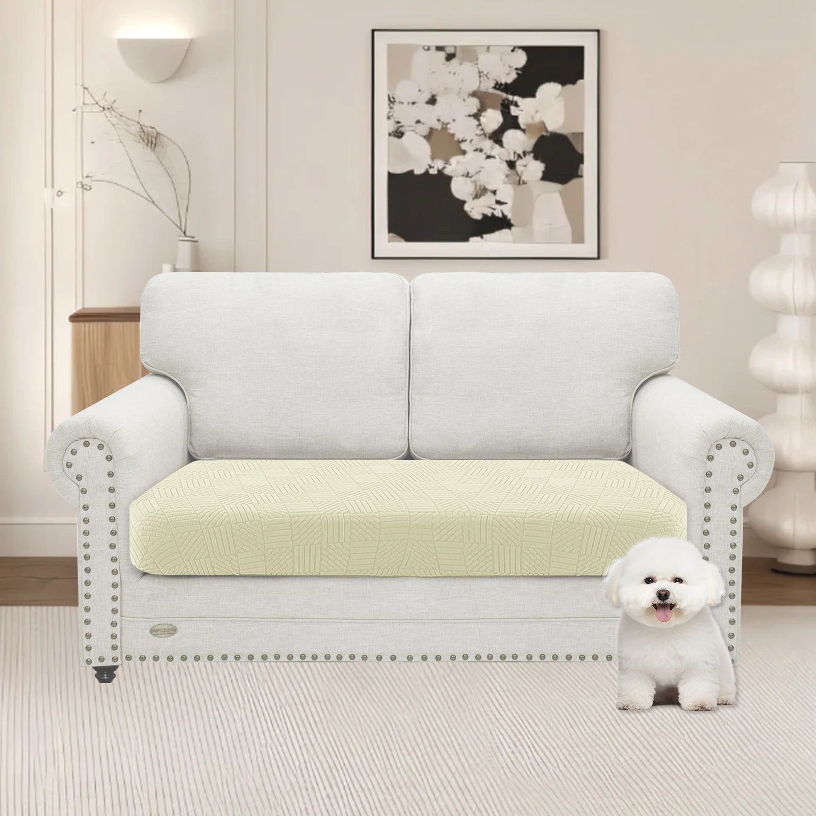 YSYLE 2 Asiento Sofá Funda de Cojín – Ajuste Elástico, Base Elástica, Uso Universal, Antideslizante, Protección Total - Cinco Líneas
