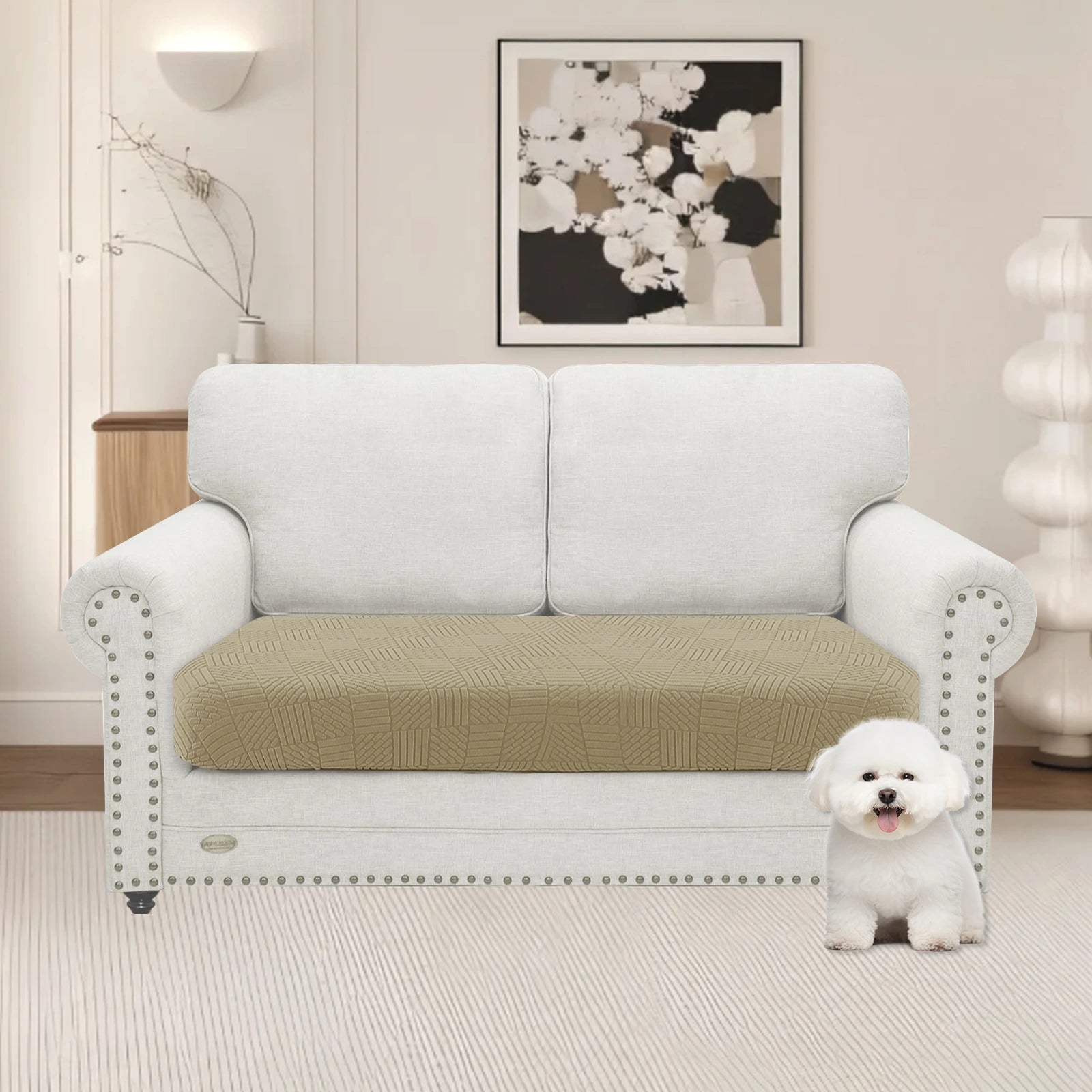 YSYLE 2 Asiento Sofá Funda de Cojín – Ajuste Elástico, Base Elástica, Uso Universal, Antideslizante, Protección Total - Cinco Líneas