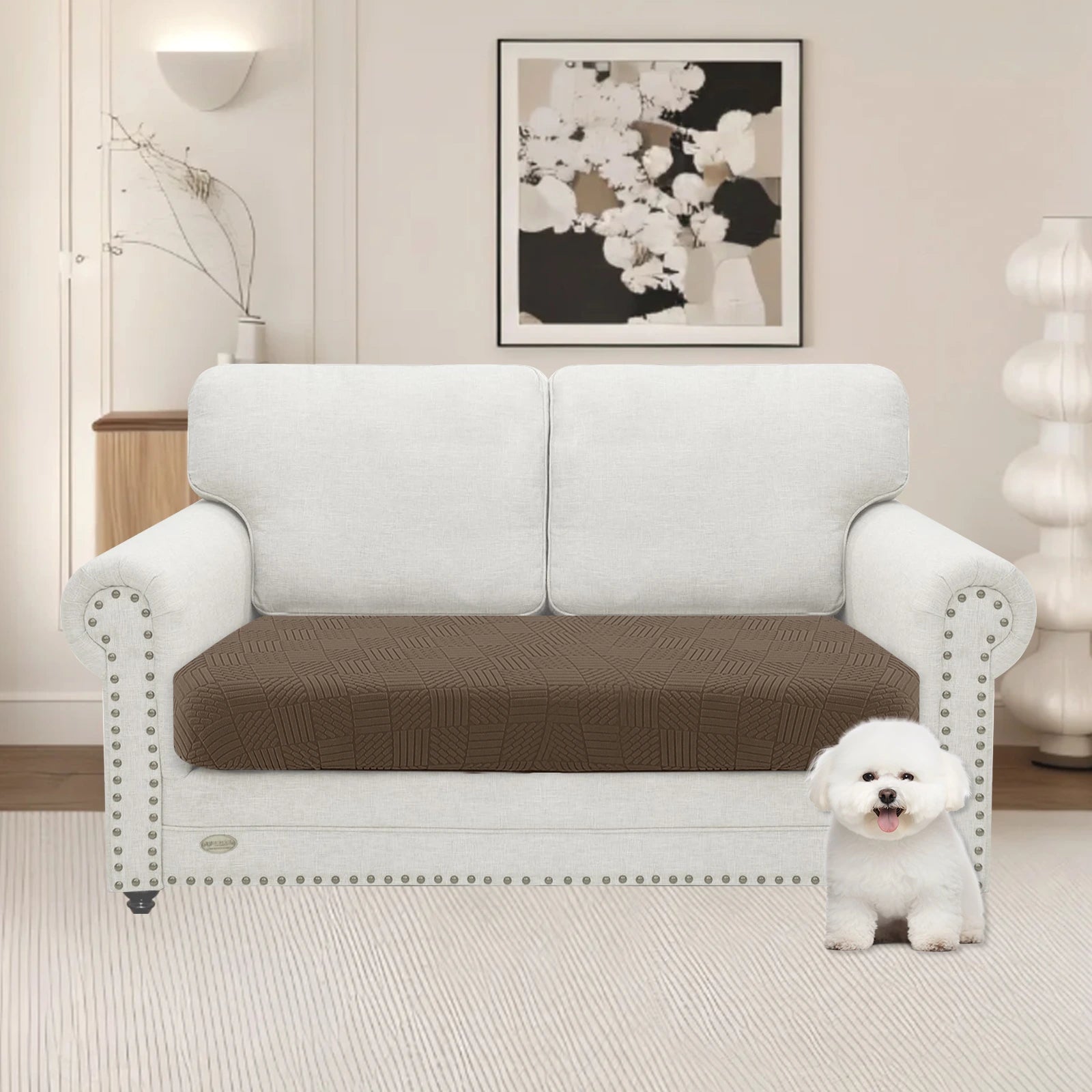 YSYLE 2 Asiento Sofá Funda de Cojín – Ajuste Elástico, Base Elástica, Uso Universal, Antideslizante, Protección Total - Cinco Líneas
