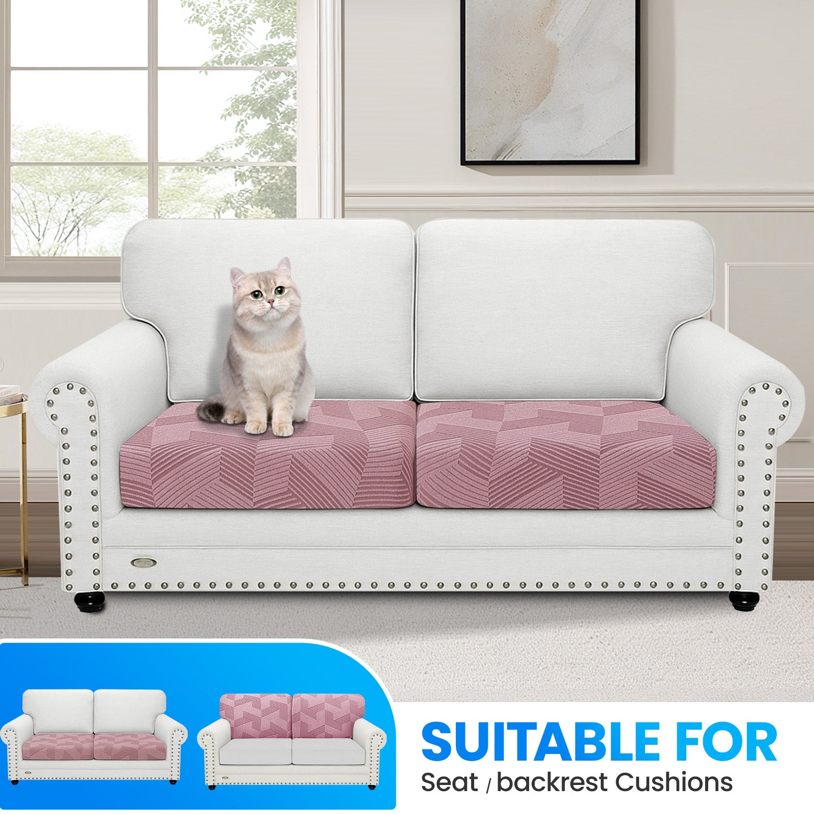 Ystyle 2 Piece Elastic Sofa Seat Cover, Universal Living Room Cushion Cover, Separate Sofa Cushion Slipcovers, Non-Slip, Stain-Resistant, Super Soft & Washable