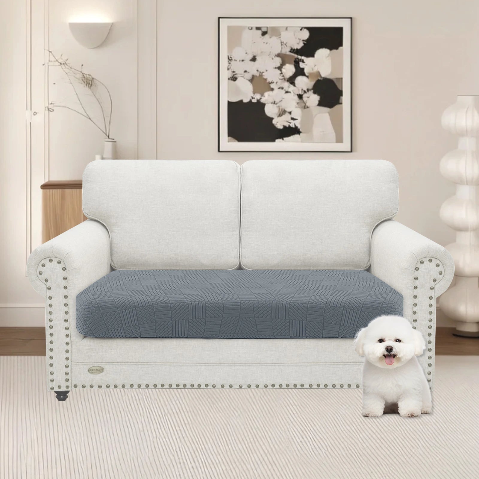 YSYLE 2 Asiento Sofá Funda de Cojín – Ajuste Elástico, Base Elástica, Uso Universal, Antideslizante, Protección Total - Cinco Líneas