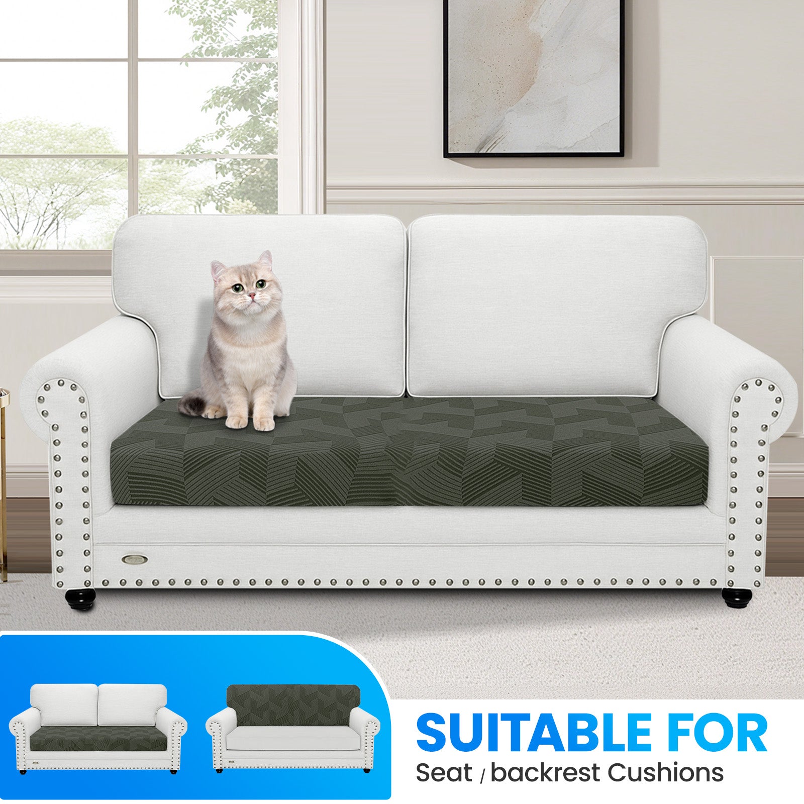 Ystyle 2 Seater Elastic Sofa Seat Cover, Universal Living Room Cushion Cover, Separate Sofa Cushion Slipcovers, Non-Slip, Stain-Resistant, Super Soft & Washable