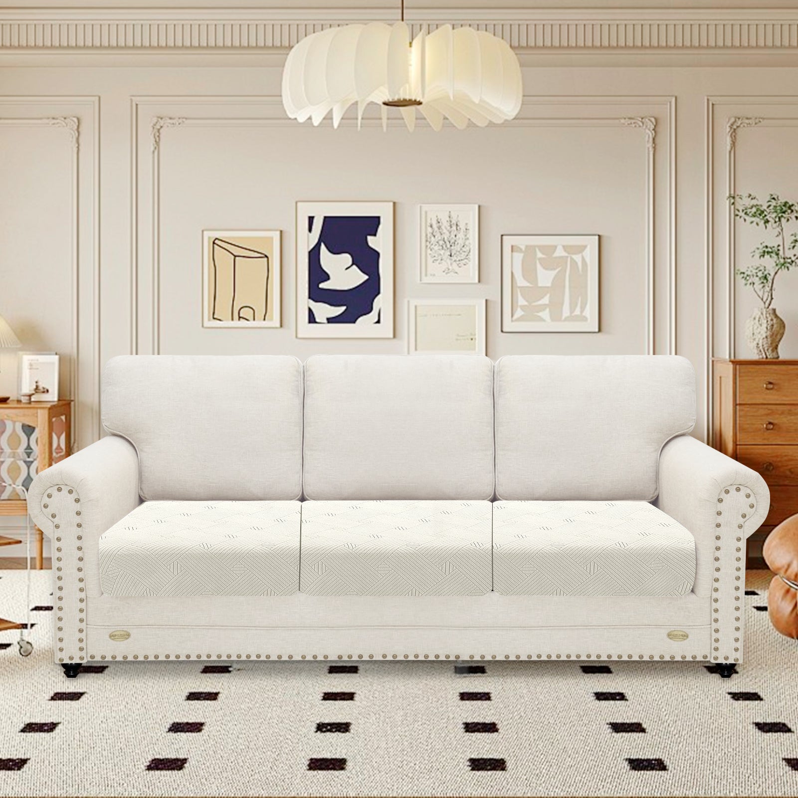 YSTYLE Sofá 3 Piezas Manta de Asiento – Ajuste Elástico, Antideslizante, Patrón Geométrico, Uso Universal, Protección Total - Patrón Entrelazado