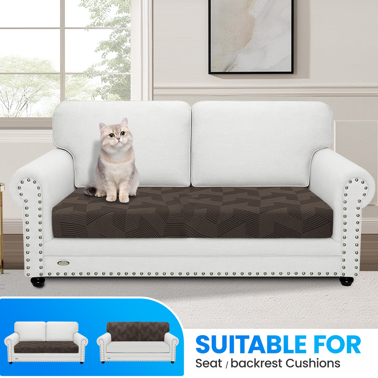 Ystyle 2 Seater Elastic Sofa Seat Cover, Universal Living Room Cushion Cover, Separate Sofa Cushion Slipcovers, Non-Slip, Stain-Resistant, Super Soft & Washable