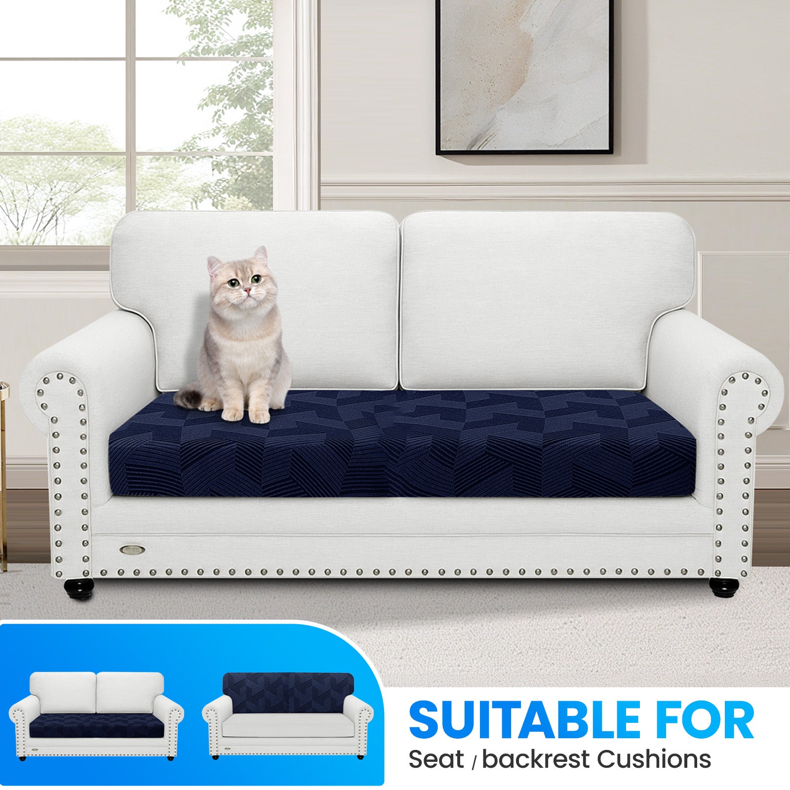 Ystyle 2 Seater Elastic Sofa Seat Cover, Universal Living Room Cushion Cover, Separate Sofa Cushion Slipcovers, Non-Slip, Stain-Resistant, Super Soft & Washable