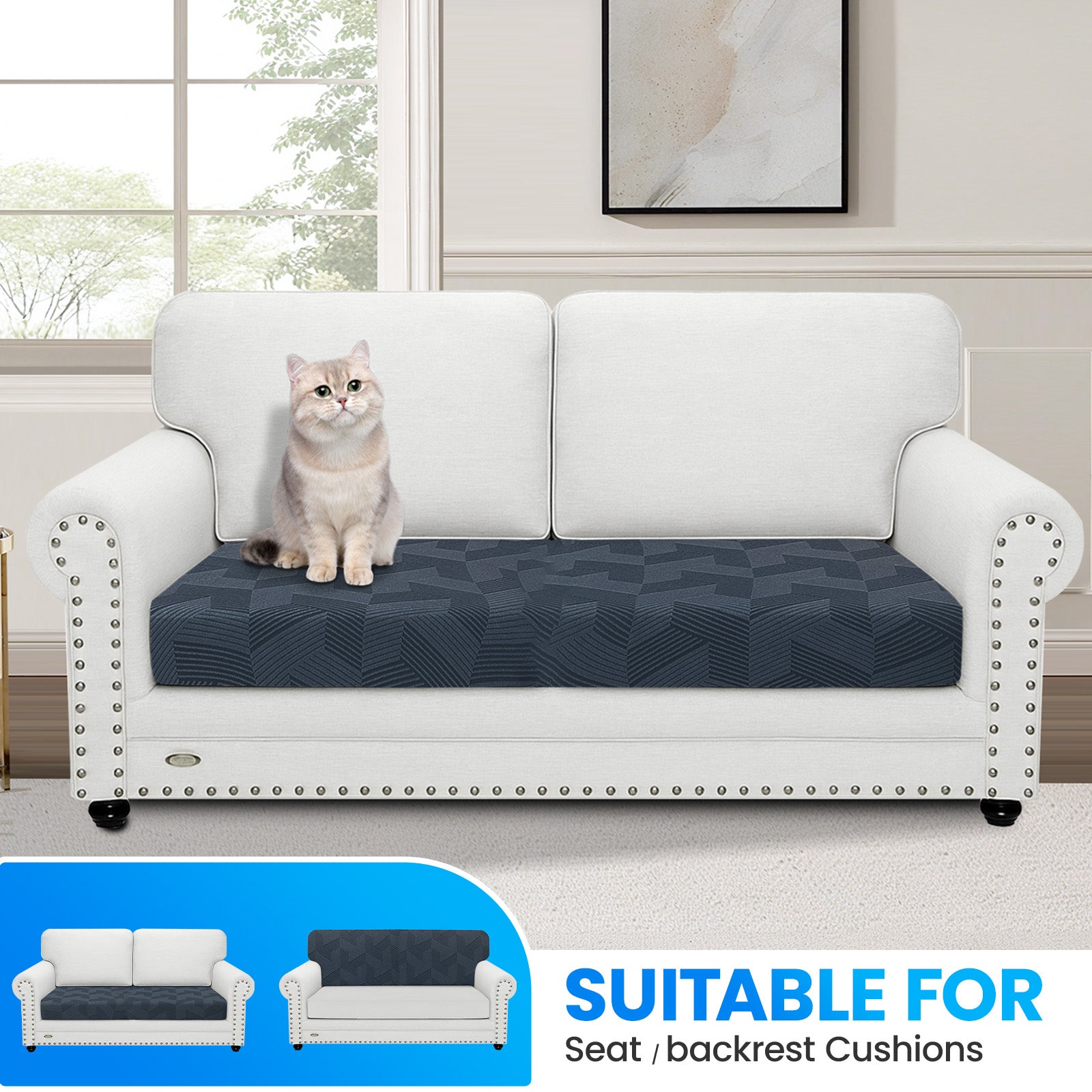 Ystyle 2 Seater Elastic Sofa Seat Cover, Universal Living Room Cushion Cover, Separate Sofa Cushion Slipcovers, Non-Slip, Stain-Resistant, Super Soft & Washable