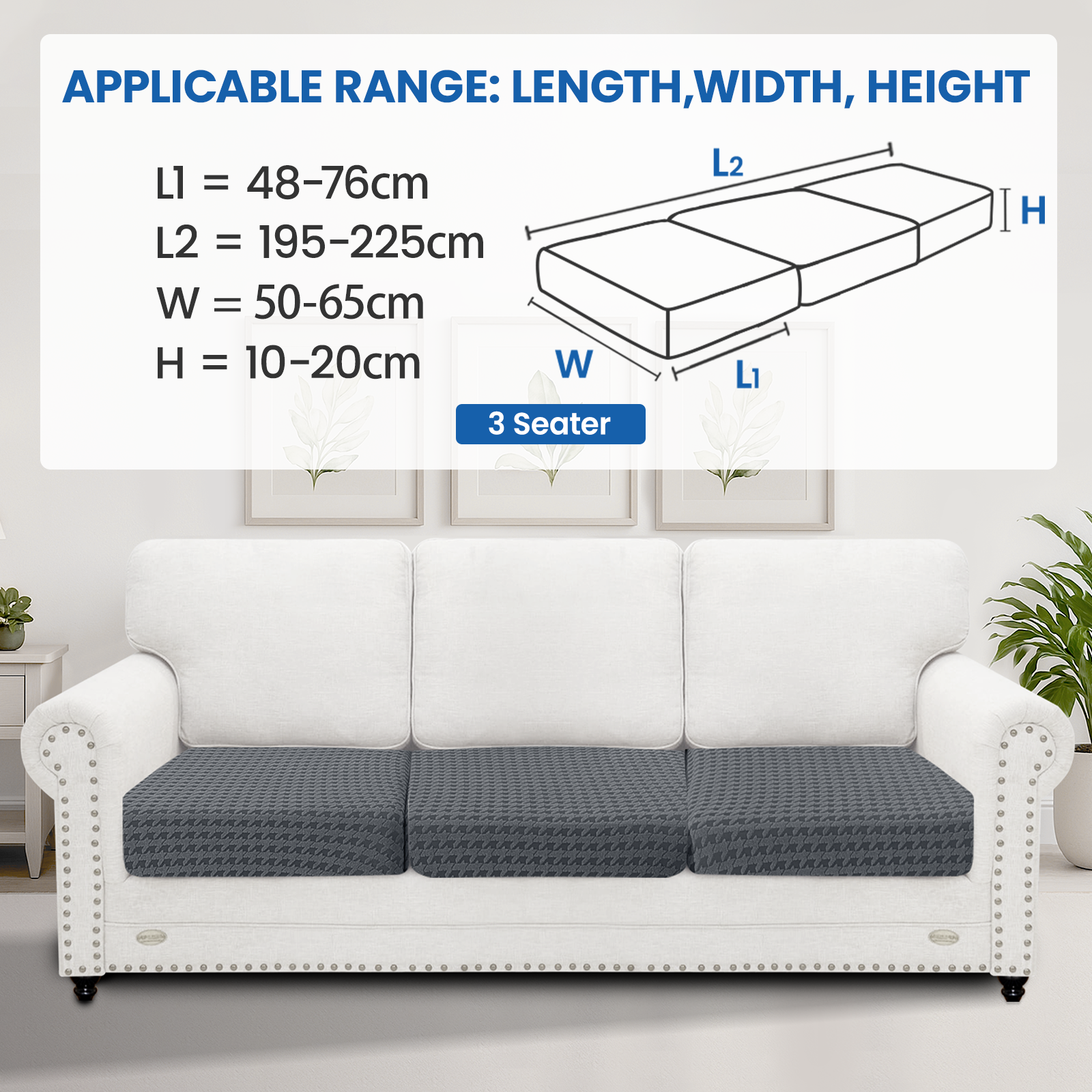 Ystyle 3-Piece Set Sofa Seat Covers, 1-Seat, Elastic & Universal Sofa Cushion Covers