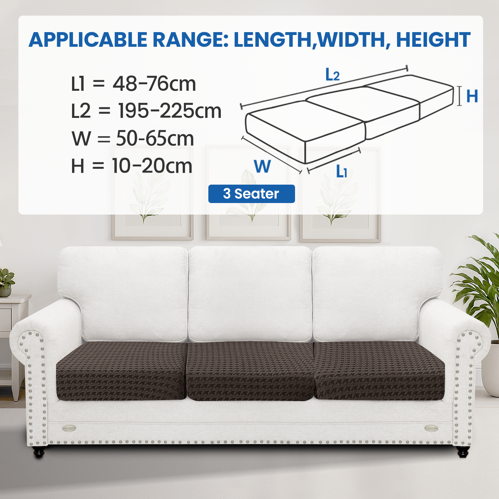 Ystyle 3-Piece Set Sofa Seat Covers, 1-Seat, Elastic & Universal Sofa Cushion Covers