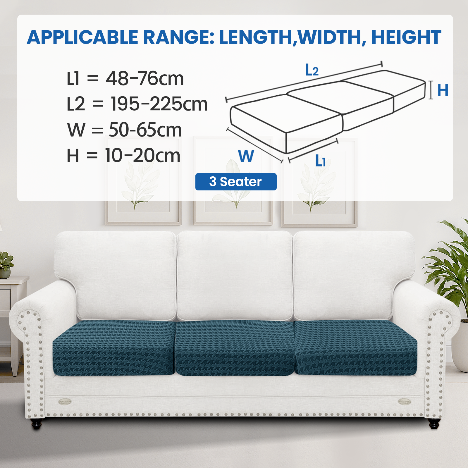 Ystyle 3-Piece Set Sofa Seat Covers, 1-Seat, Elastic & Universal Sofa Cushion Covers