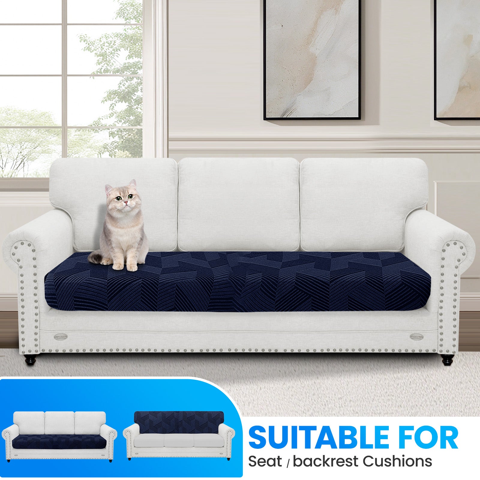 Ystyle 3 Seater Elastic Sofa Seat Cover, Universal Living Room Cushion Cover, Separate Sofa Cushion Slipcovers, Non-Slip, Stain-Resistant, Super Soft & Washable