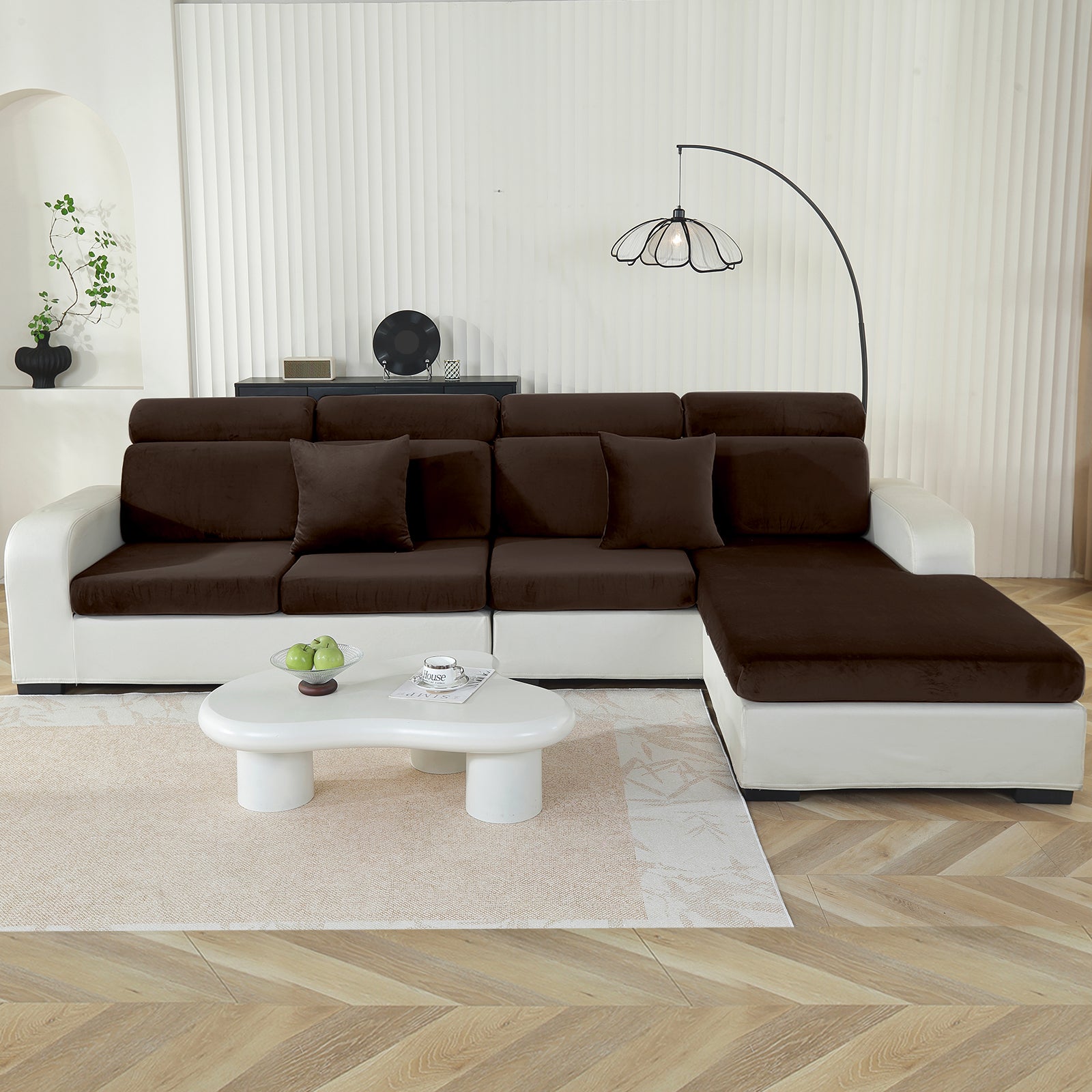 YSTYLE 3-Seater L-Shaped Velvet Stretch Sofa Seat Cover Anti Slip