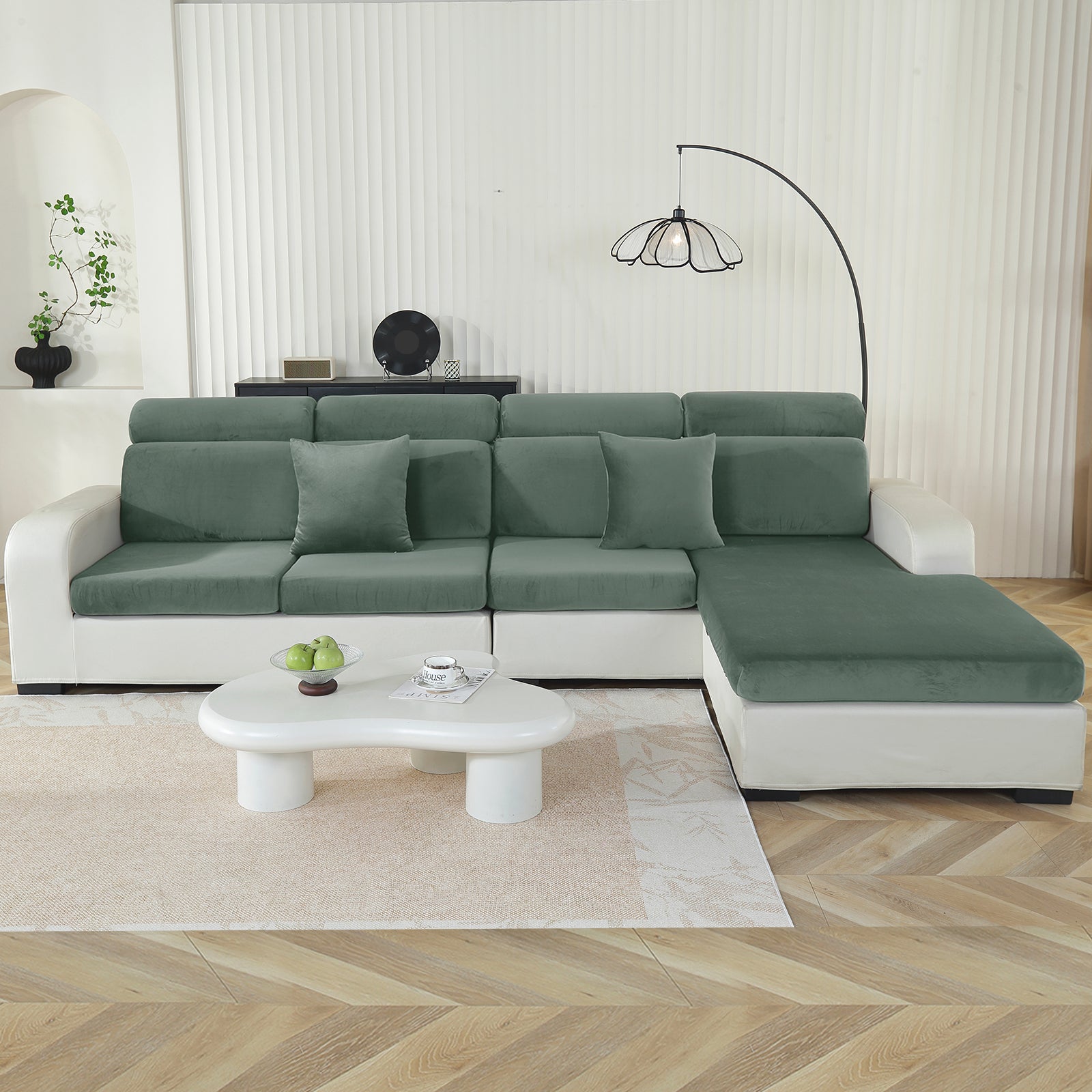 YSTYLE 3-Seater L-Shaped Velvet Stretch Sofa Seat Cover Anti Slip