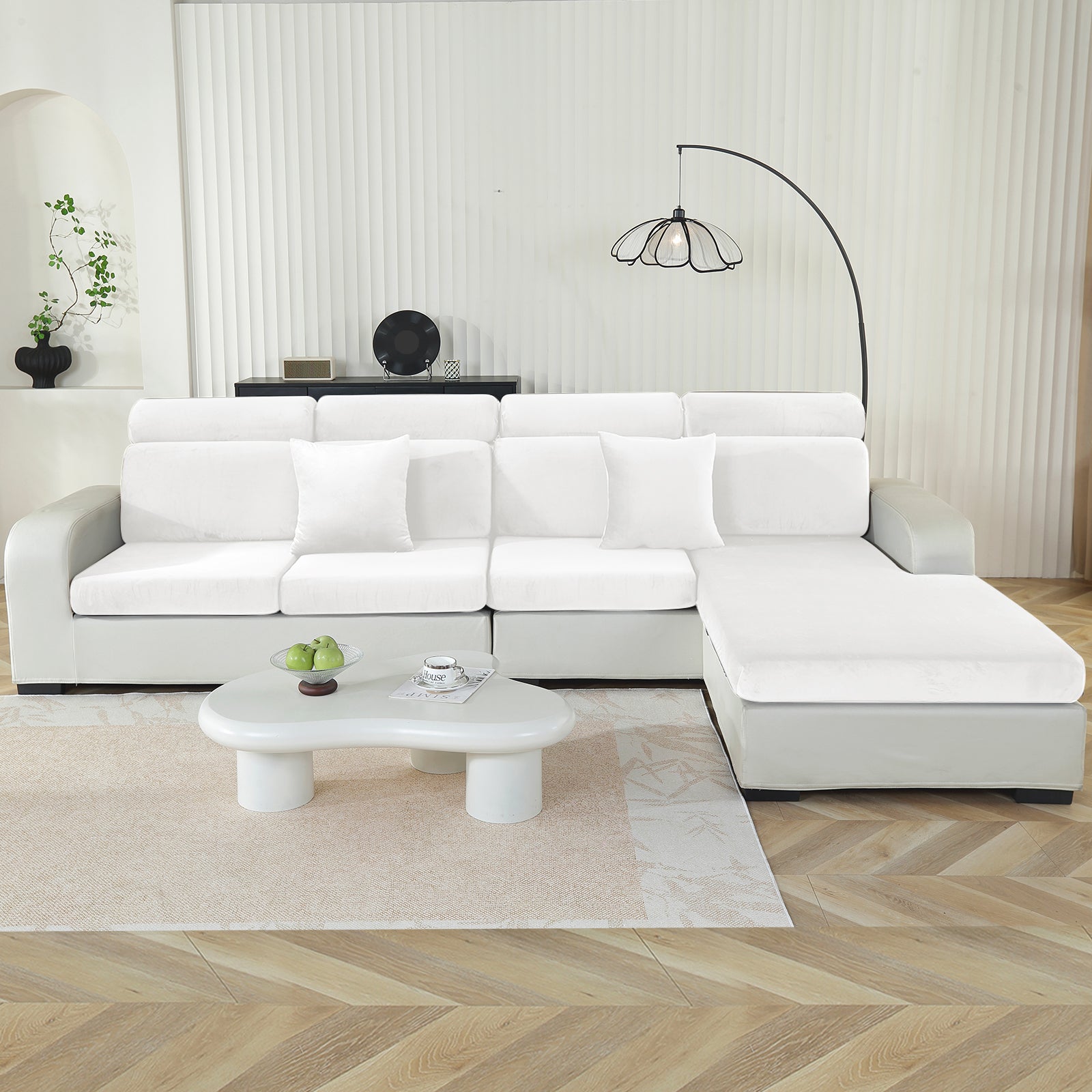 YSTYLE 3-Seater L-Shaped Velvet Stretch Sofa Seat Cover Anti Slip