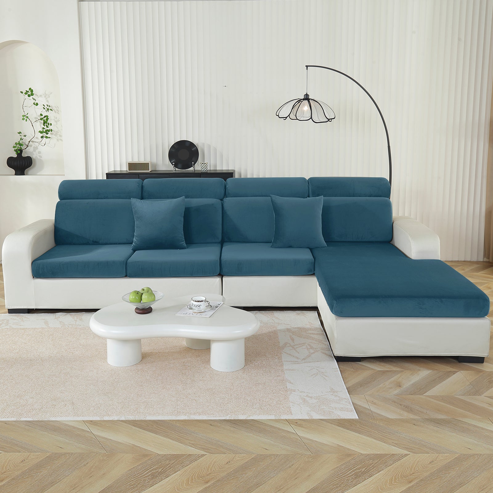 YSTYLE 3-Seater L-Shaped Velvet Stretch Sofa Seat Cover Anti Slip