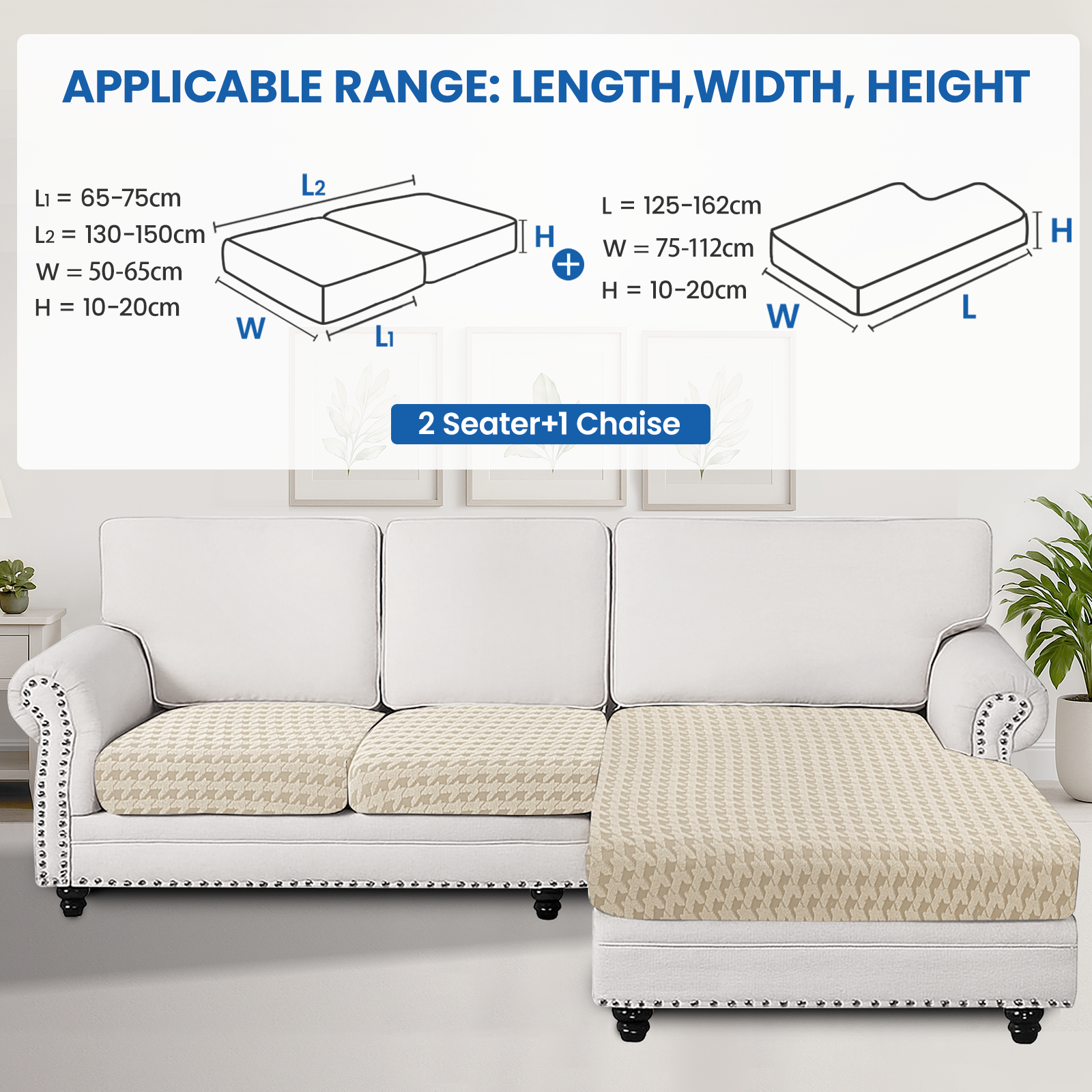 Ystyle Elastic Sofa Cushion Covers, Universal Stretch Sofa Seat Slipcovers (2x 1-Seat + Chaise Lounge)