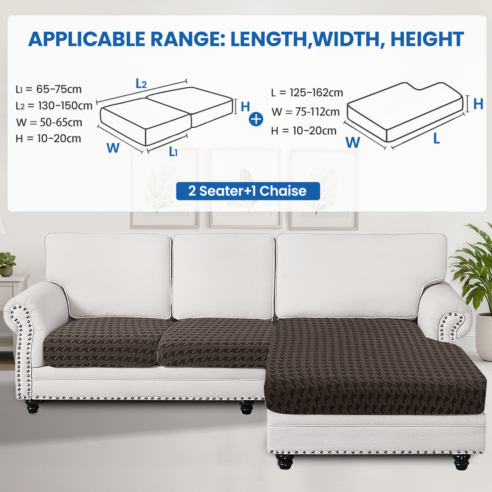 Ystyle Elastic Sofa Cushion Covers, Universal Stretch Sofa Seat Slipcovers (2x 1-Seat + Chaise Lounge)