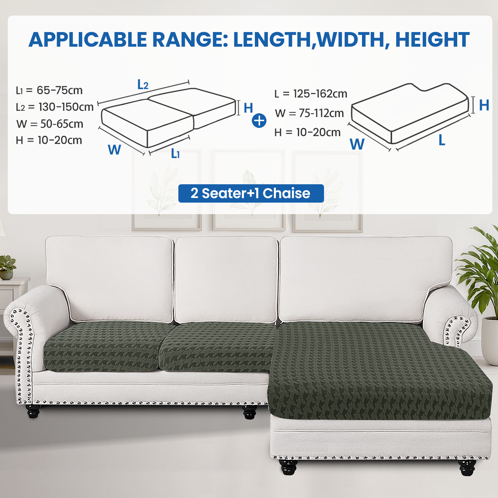 Ystyle Elastic Sofa Cushion Covers, Universal Stretch Sofa Seat Slipcovers (2x 1-Seat + Chaise Lounge)