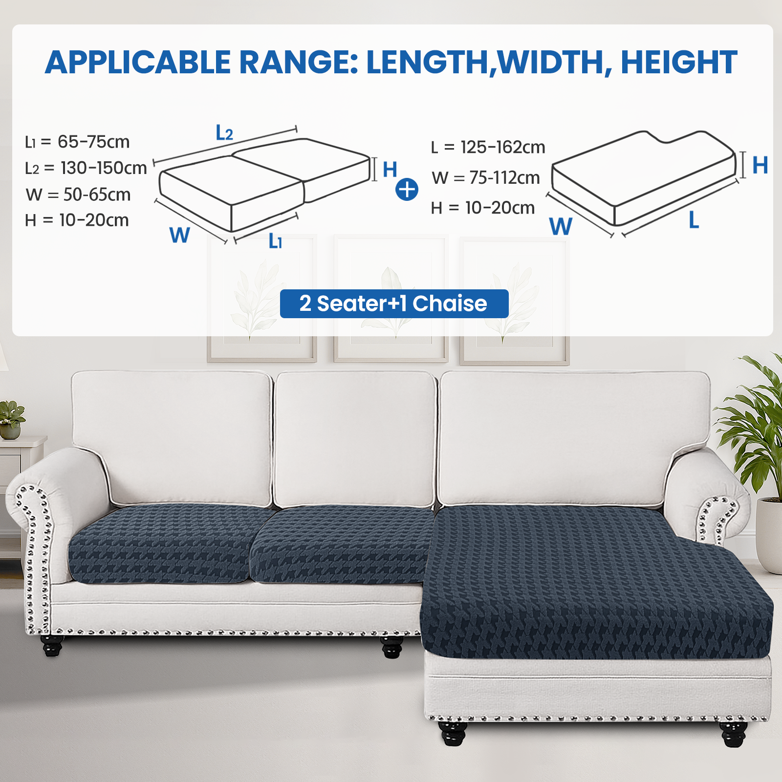 Ystyle Elastic Sofa Cushion Covers, Universal Stretch Sofa Seat Slipcovers (2x 1-Seat + Chaise Lounge)