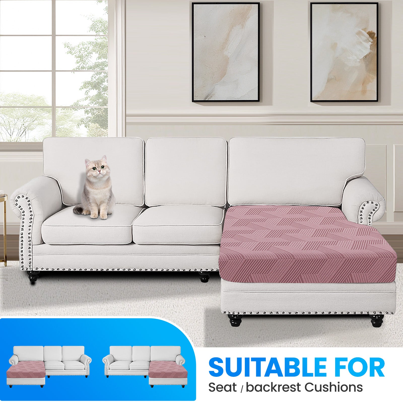 Ystyle Chaise longue Elastic Sofa Seat Cover, Universal Living Room Cushion Cover, Separate Sofa Cushion Slipcovers, Non-Slip, Stain-Resistant, Super Soft & Washable