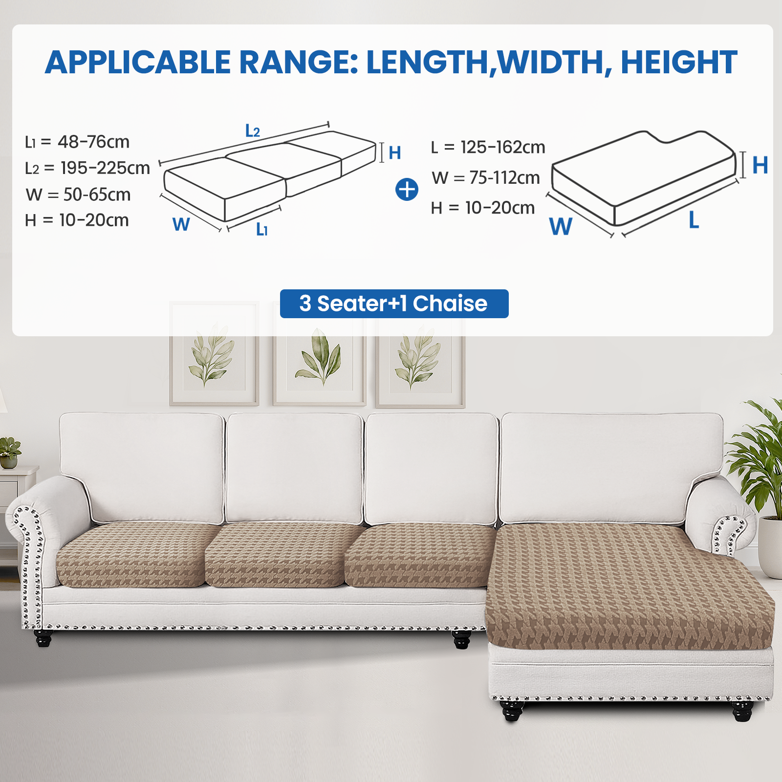 Ystyle Elastic Sofa Cushion Covers, Universal Stretch Sofa Seat Slipcovers (3x 1-Seat + Chaise Lounge)