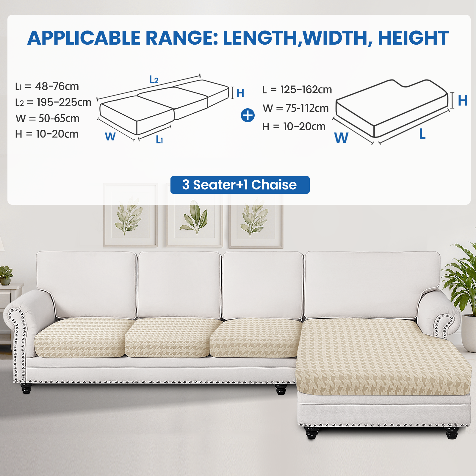 Ystyle Elastic Sofa Cushion Covers, Universal Stretch Sofa Seat Slipcovers (3x 1-Seat + Chaise Lounge)