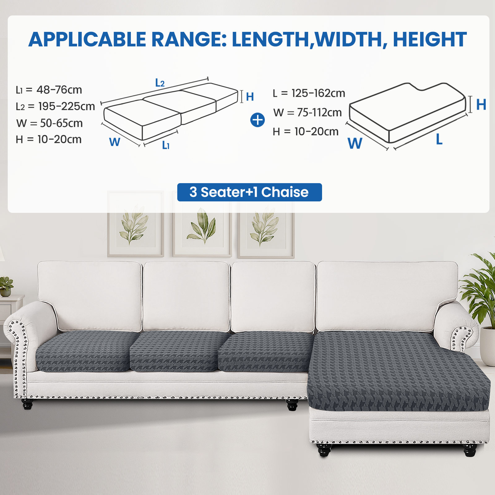 Ystyle Elastic Sofa Cushion Covers, Universal Stretch Sofa Seat Slipcovers (3x 1-Seat + Chaise Lounge)