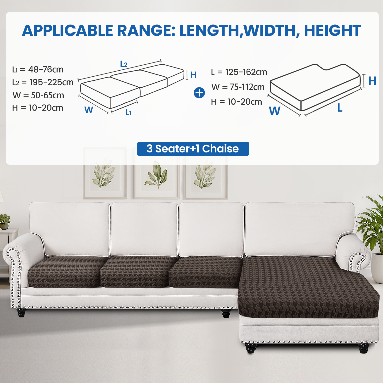 Ystyle Elastic Sofa Cushion Covers, Universal Stretch Sofa Seat Slipcovers (3x 1-Seat + Chaise Lounge)