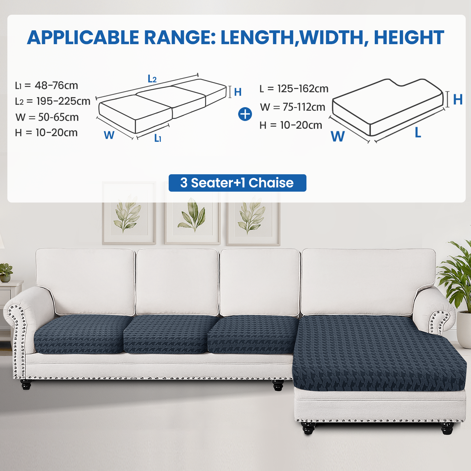 Ystyle Elastic Sofa Cushion Covers, Universal Stretch Sofa Seat Slipcovers (3x 1-Seat + Chaise Lounge)