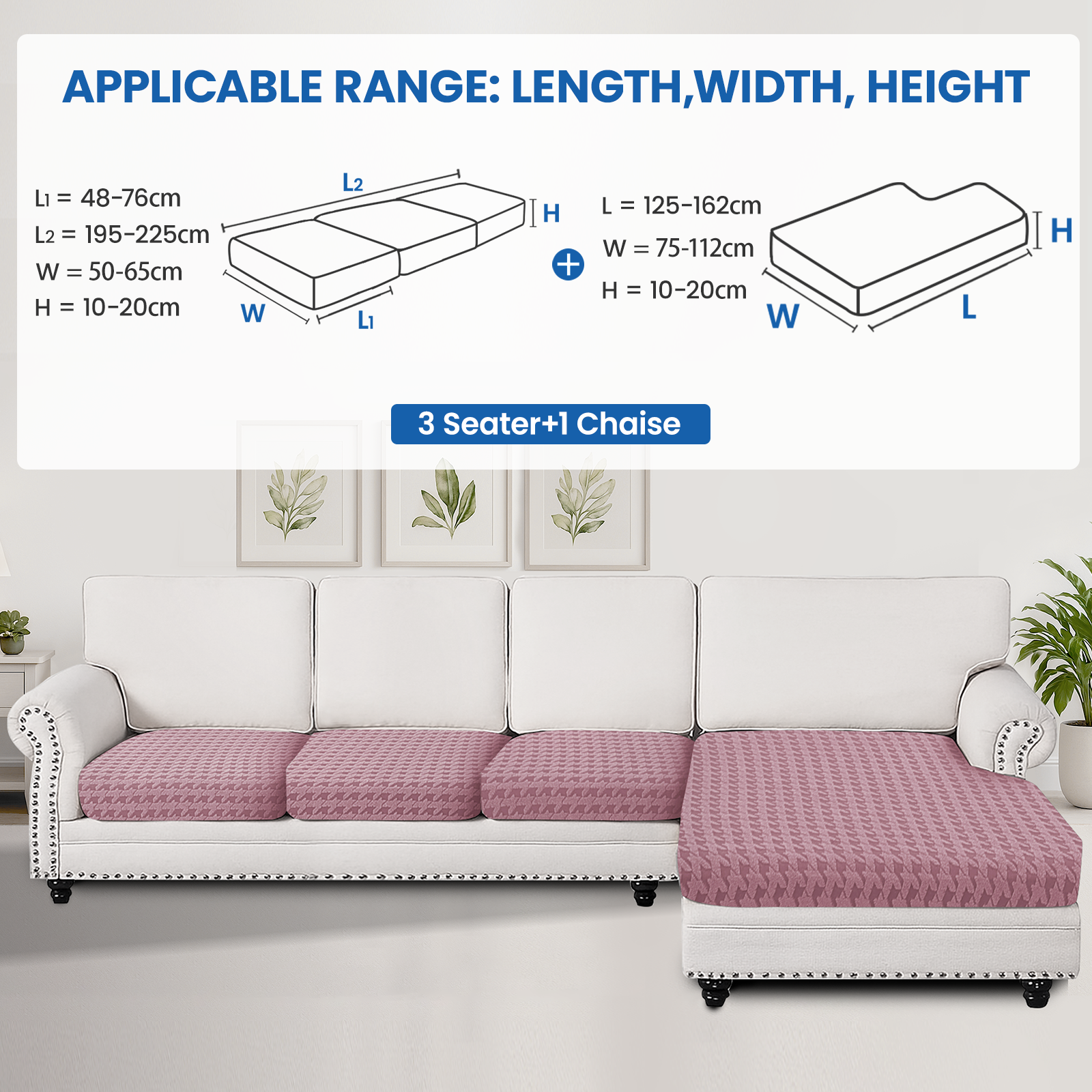 Ystyle Elastic Sofa Cushion Covers, Universal Stretch Sofa Seat Slipcovers (3x 1-Seat + Chaise Lounge)