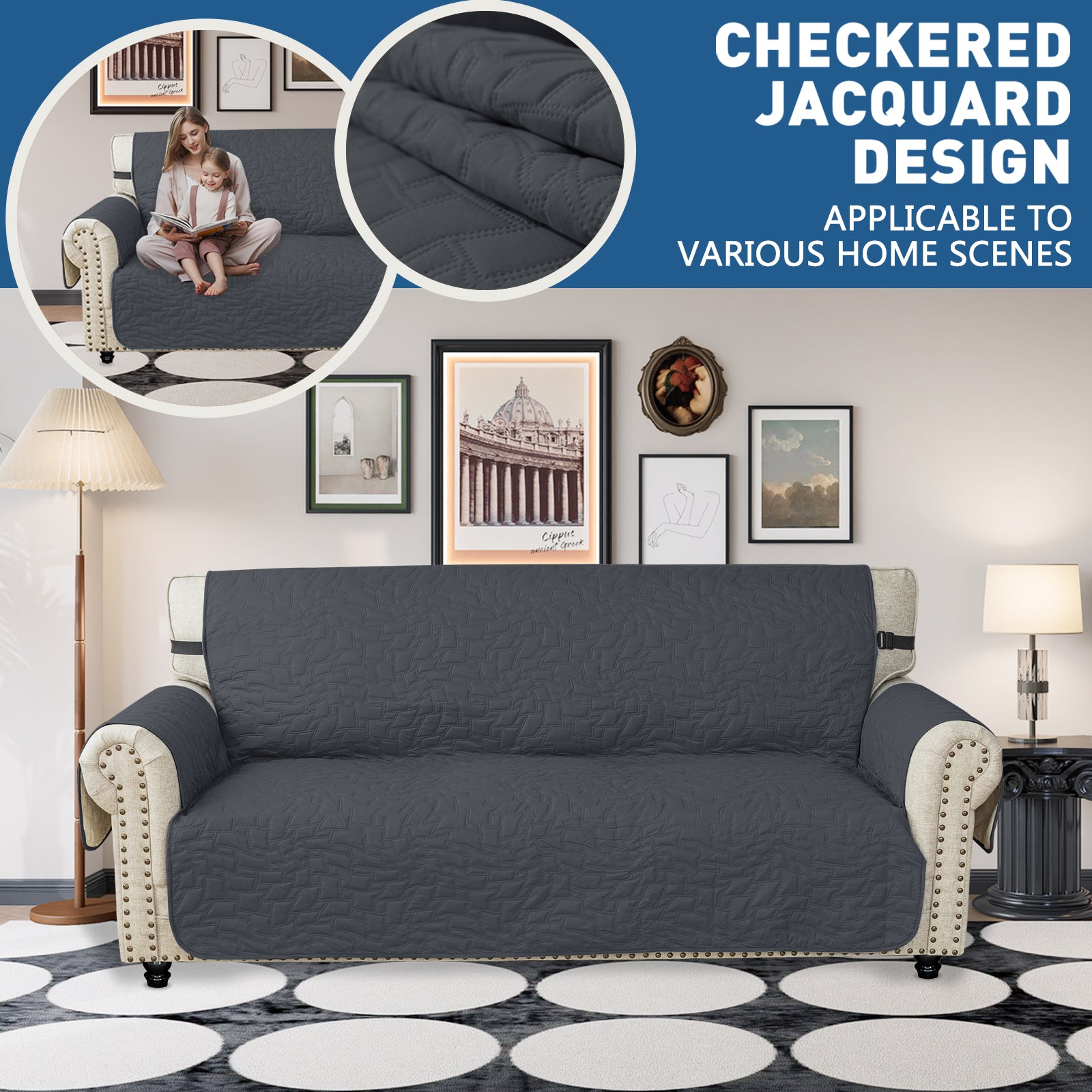 YSTYLE Wasserdichte Sofahülle für 3-Sitzer mit Armlehnen, Anti-Rutsch