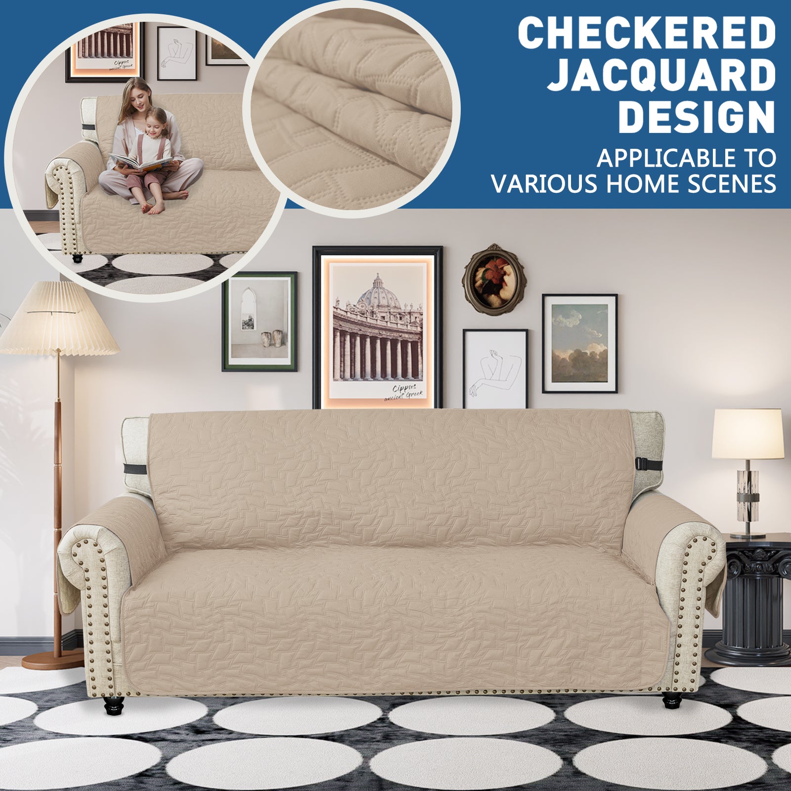 YSTYLE Wasserdichte Sofahülle für 3-Sitzer mit Armlehnen, Anti-Rutsch