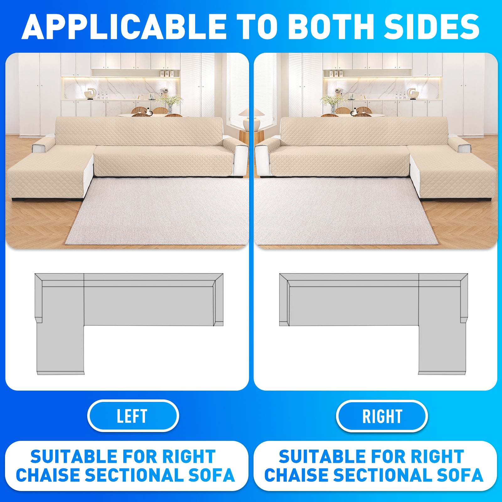 Ystyle Waterproof 3 Seater Corner Sofa Cover Reversible Anti Slip