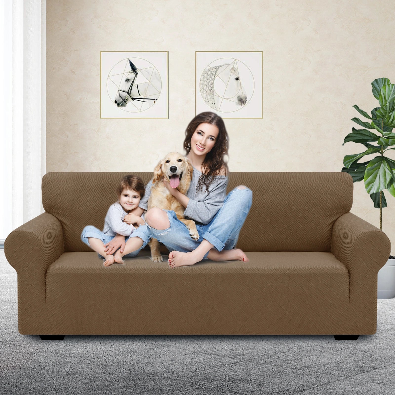 Cubierta de sofá de 4 asientos YSTYLE - Ajuste elástico, resistente a arañazos de mascotas, geométrico jacquard, antideslizante, lavable - Forma de espalda