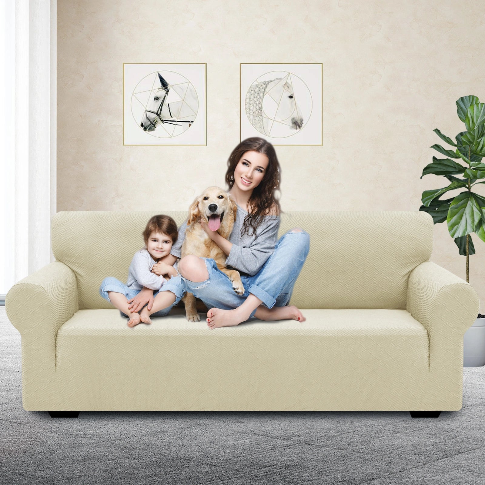 Cubierta de sofá de 4 asientos YSTYLE - Ajuste elástico, resistente a arañazos de mascotas, geométrico jacquard, antideslizante, lavable - Forma de espalda