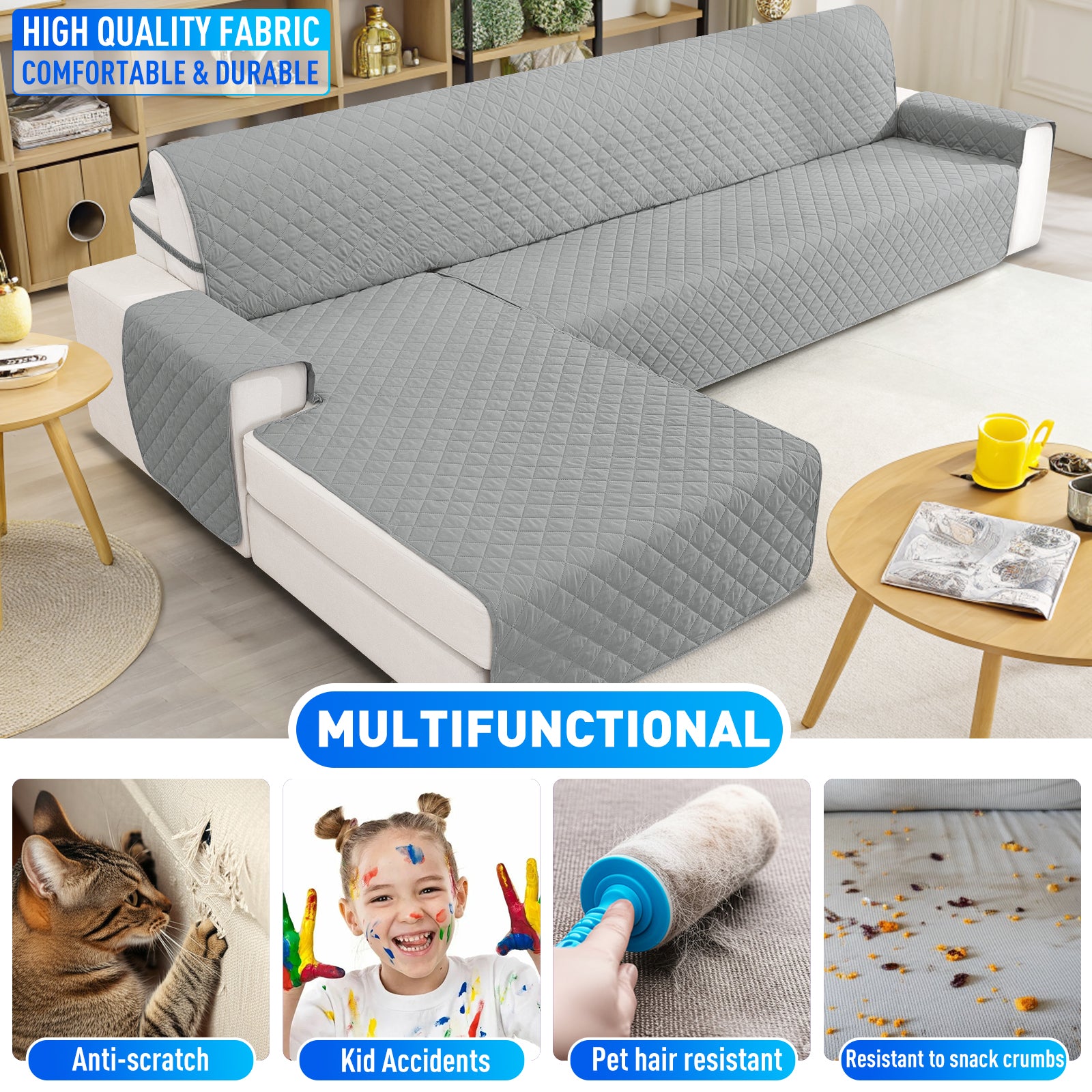 Ystyle Waterproof 3 Seater Corner Sofa Cover Reversible Anti Slip