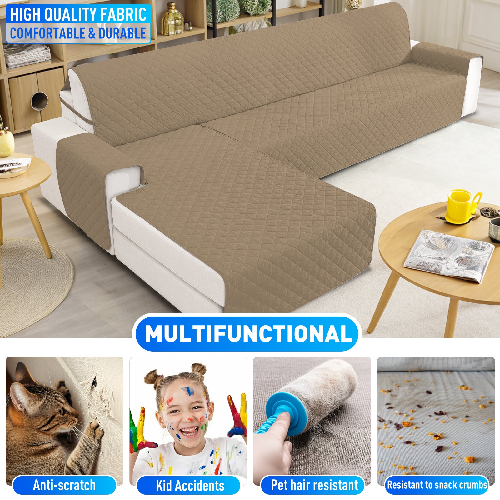 Ystyle Waterproof 3 Seater Corner Sofa Cover Reversible Anti Slip