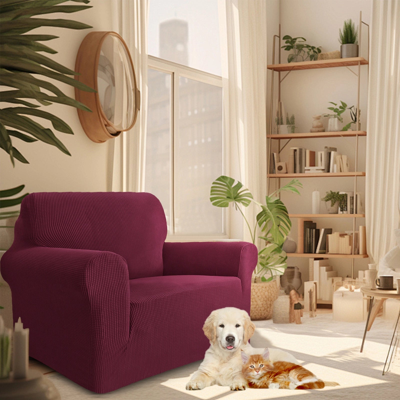 YSTYLE Cubierta de Sofá para 1 Asiento – Elástica, Antideslizante y Amigable con Mascotas, Resistente a los Rayones, Lavable-Red 