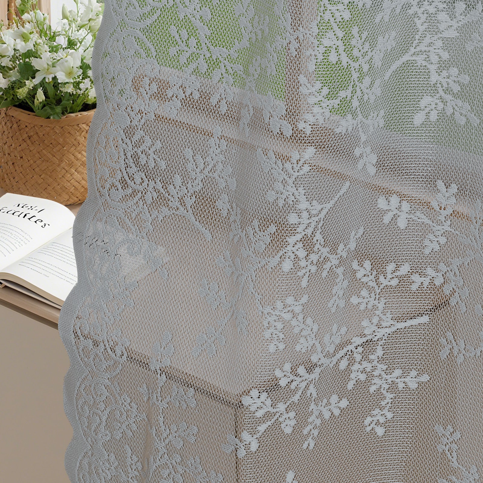 YSTYLE 2 Pieces Semi Sheer Lace Curtains Eyelets-YSTYLE