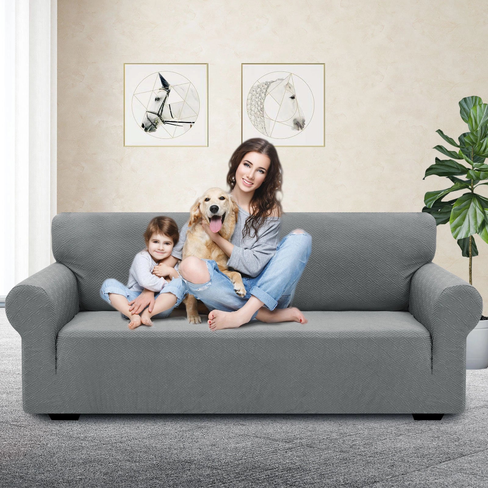 Housse de canapé 3 places YSTYLE – Serrage élastique, résistante aux griffures d'animaux, jacquard géométrique, antidérapante, lavable - Forme dos