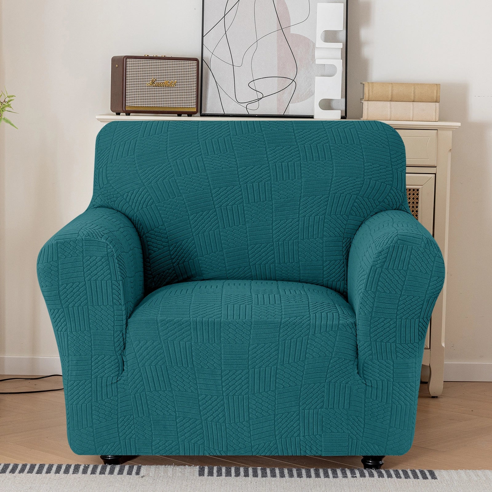 YSTYLE Cubierta de Sofá para 1 Asiento – Ajuste Elástico, Antideslizante, Amigable con Mascotas, Diseño Moderno, Lavable - Cinco Líneas 