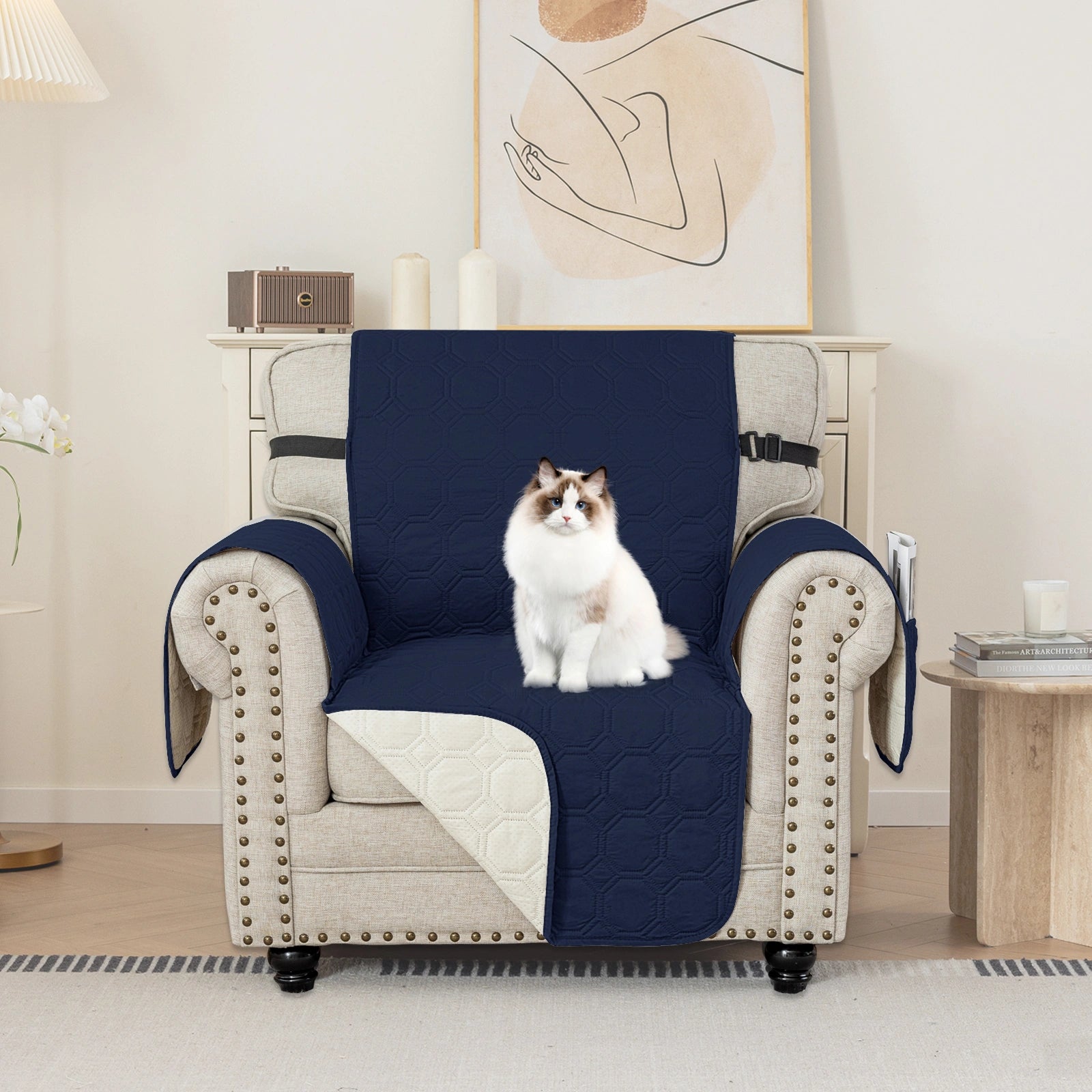 YSTYLE 1 Asiento Sofá Impermeable con brazos, Elegante - para Perros, Diseño Antideslizante y Resistente a Arañazos - Cuadrícula Yuanbao